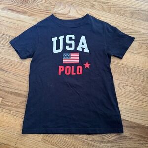 Polo Ralph Lauren Kids USA Flag T-Shirt Navy Blue Cotton Size 7